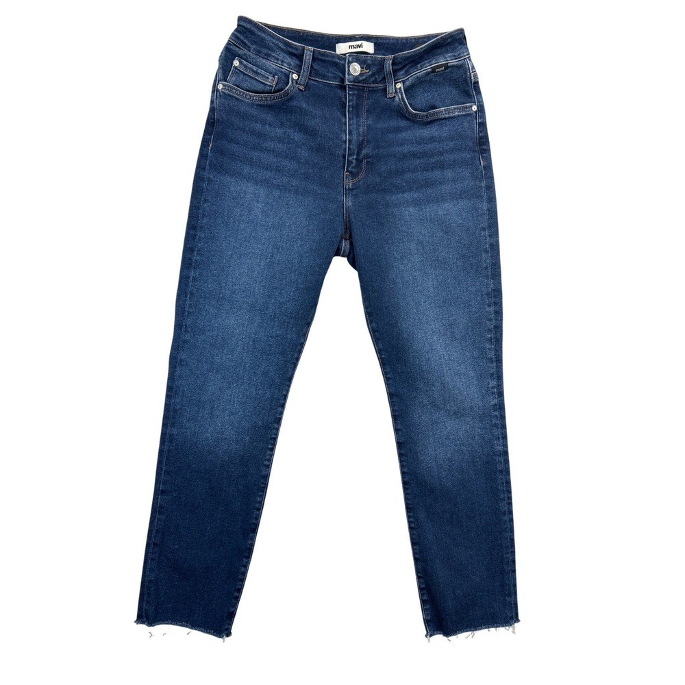 Mavi Jeans Womens 27 Viola High Rise Slim Straight‎ Leg Dark Wash Raw Hem